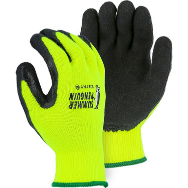 Majestic 3397HY high visibility yellow work gloves with black latex palm coating