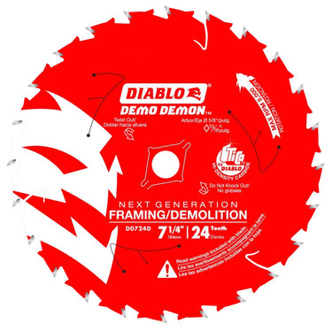 7-1/4' x 24-TEETH DEMO DEMON FRAMING/DEMOLITION SAW BLADE FOR WOOD - Hollis Supply