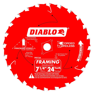 7-1/4' x 24-Teeth Framing Saw Blade for Wood - Hollis Supply