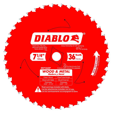7-1/4' x 36-TEETH CARBIDE SAW BLADE FOR WOOD AND METAL - Hollis Supply