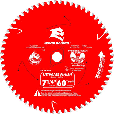 7-1/4' x 60-TEETH WOOD DEMON ULTIMATE FINISH SAW BLADE - Hollis Supply