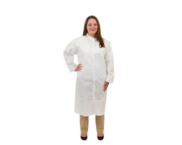 Person wearing a white lab coat on a white background