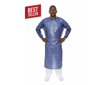 Blue PVC Cleanroom Chemical Apron - Long Sleeves, Tunnelized Elastic Wrists, Tie Closure, Clean Processed (Case of 18) | Style IT6CAB - Hollis Supply