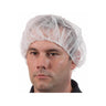 Man wearing a clear plastic hairnet on a white background