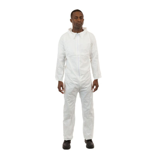 SMS Disposable Coveralls - Elastic Wrist, Open Ankle, 3-Layer Protection, Elastic Back, Zipper Closure (Case of 25) | Style 2222 - Hollis Supply