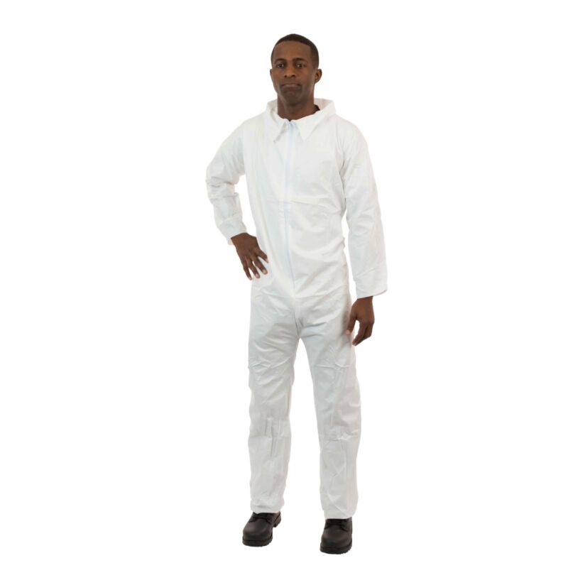 SMS Disposable Coveralls - Elastic Wrist, Open Ankle, 3-Layer Protection, Elastic Back, Zipper Closure (Case of 25) | Style 2222 - Hollis Supply