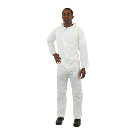 SMS Disposable Coveralls - Elastic Wrist, Open Ankle, 3-Layer Protection, Elastic Back, Zipper Closure (Case of 25) | Style 2222 - Hollis Supply