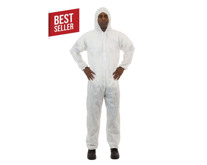 International Enviroguard 2225 White SMS Disposable Hooded Coverall - Elastic Wrist & Ankle