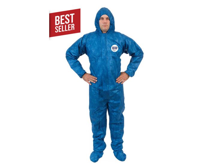 Person wearing a blue protective suit with a 'Best Seller' label on a white background