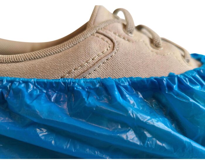 Blue Disposable PE Shoe Cover - Int‑Enviroguard 3209 (Fits up to Men's Size 12½, 500/Case), Non-Skid - Hollis Supply