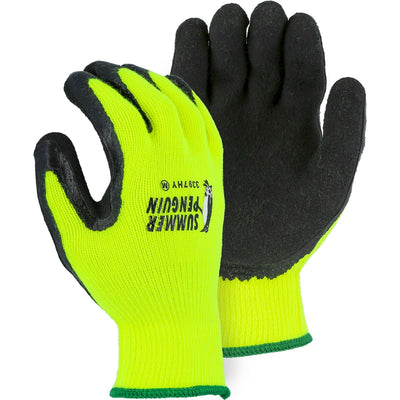 Majestic 3397HY Summer Penguin hi-vis yellow work glove with black crinkle latex palm coating