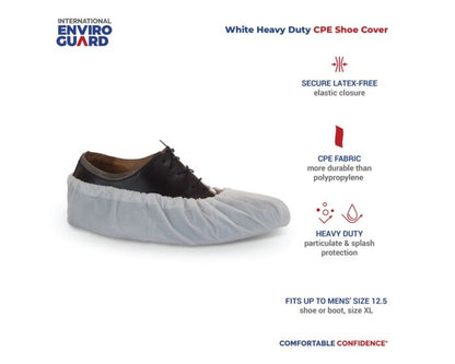 Heavy-Duty White CPE Shoe Cover - Int-Enviroguard 3407 (300 Pairs/Case, Universal Fit), Elastic Ankle - Hollis Supply