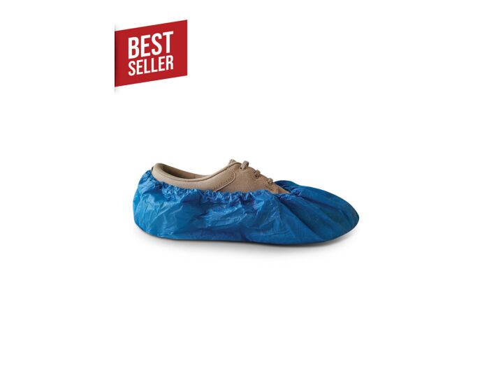 Blue Heavy‑Duty CPE Shoe Cover - Int‑Enviroguard 3407B (300 Pairs/Case), Elastic Ankle, Non-Skid, Latex-Free - Hollis Supply