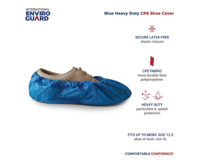 Blue Heavy‑Duty CPE Shoe Cover - Int‑Enviroguard 3407B (300 Pairs/Case), Elastic Ankle, Non-Skid, Latex-Free - Hollis Supply