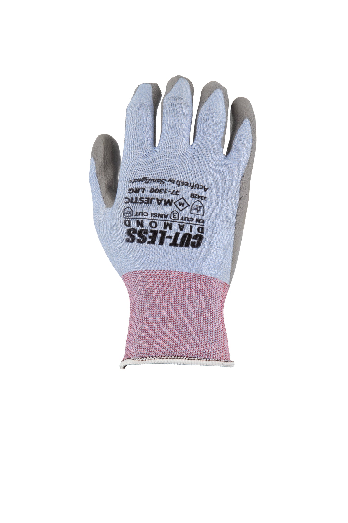 grey and purple work gloves