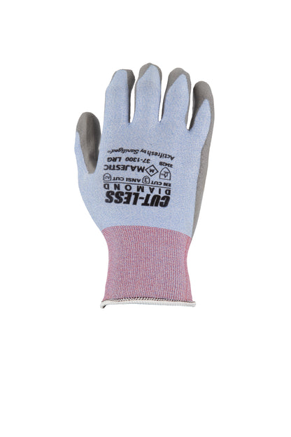 grey and purple work gloves