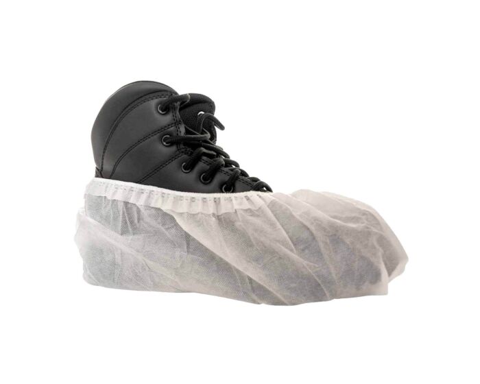 FirmGrip CPE Shoe Covers - White, Blue (300 Pairs/Case), Elastic Ankle, Non-Skid - Hollis Supply