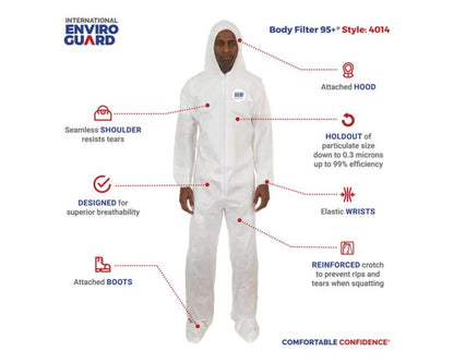 Body Filter 95+ Coverall, Hood, Boot, Elastic Wrist, Elastic Ankle - 4014 (25/Case) - Hollis Supply