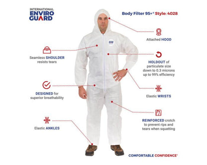 Body Filter 95+ Coverall, Hood, Elastic Wrist, Elastic Ankle - 4028 (25/Case) - Hollis Supply