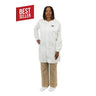 Person wearing a white lab coat with a Best Seller label on a white background