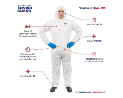 International Enviroguard ValuGuard MP 8115 hooded microporous coverall features and details
