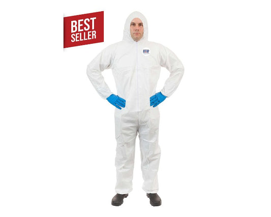 International Enviroguard ValuGuard MP 8115 white microporous coverall with attached hood, elastic wrists and ankles, front view