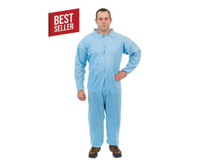 Man wearing a blue coverall with a 'Best Seller' label on a white background