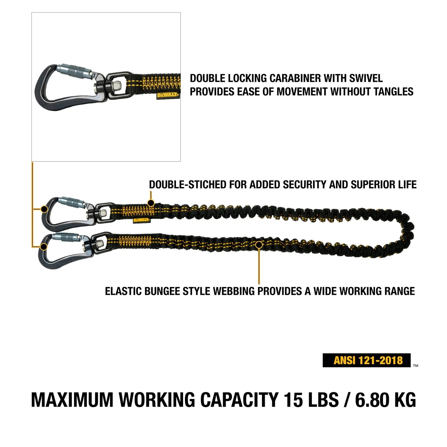 DEWALT Power Tool Lanyard Dual Carabiner 75', 15 lb. capacity | DXDP721510 - Hollis Supply