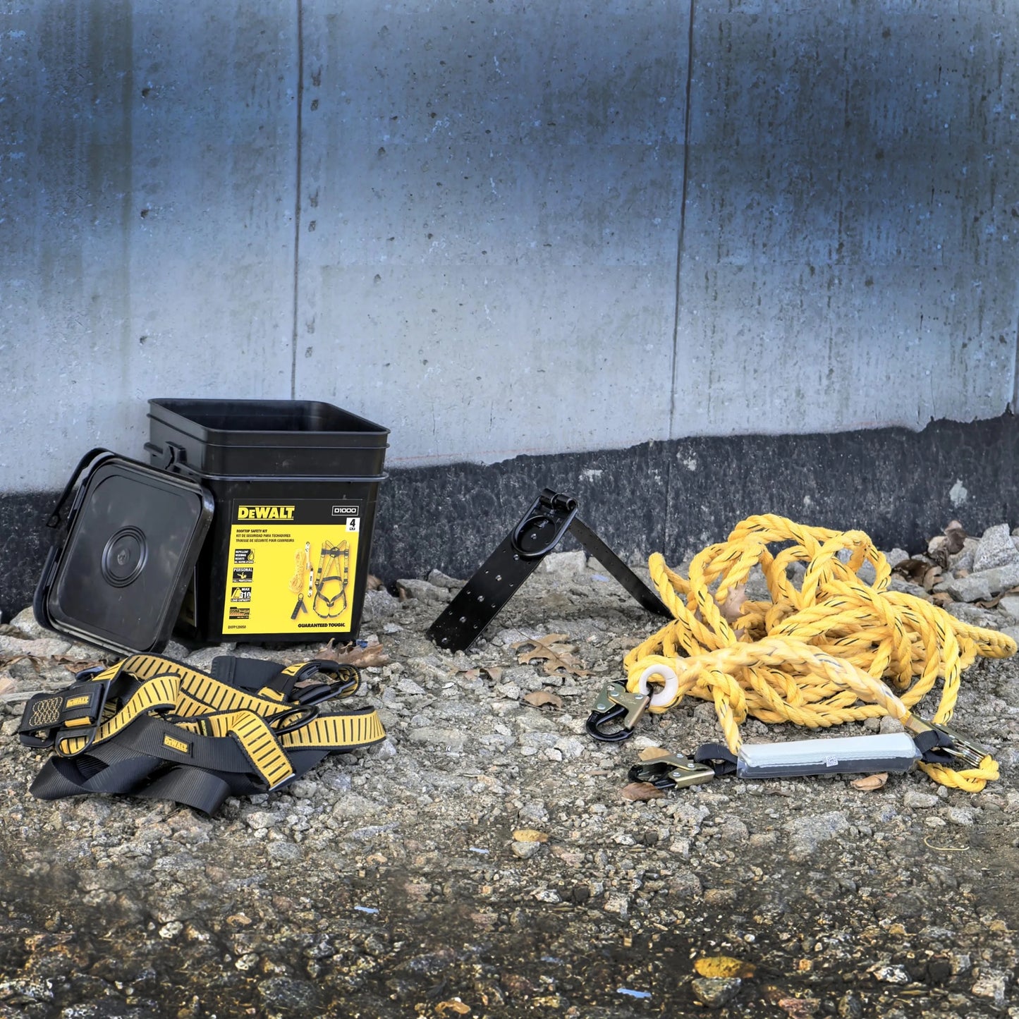 DEWALT Rooftop safety kit with D1000 harness, 50' lifeline w/ reusable rooftop anchor | DXFP120050 - Hollis Supply