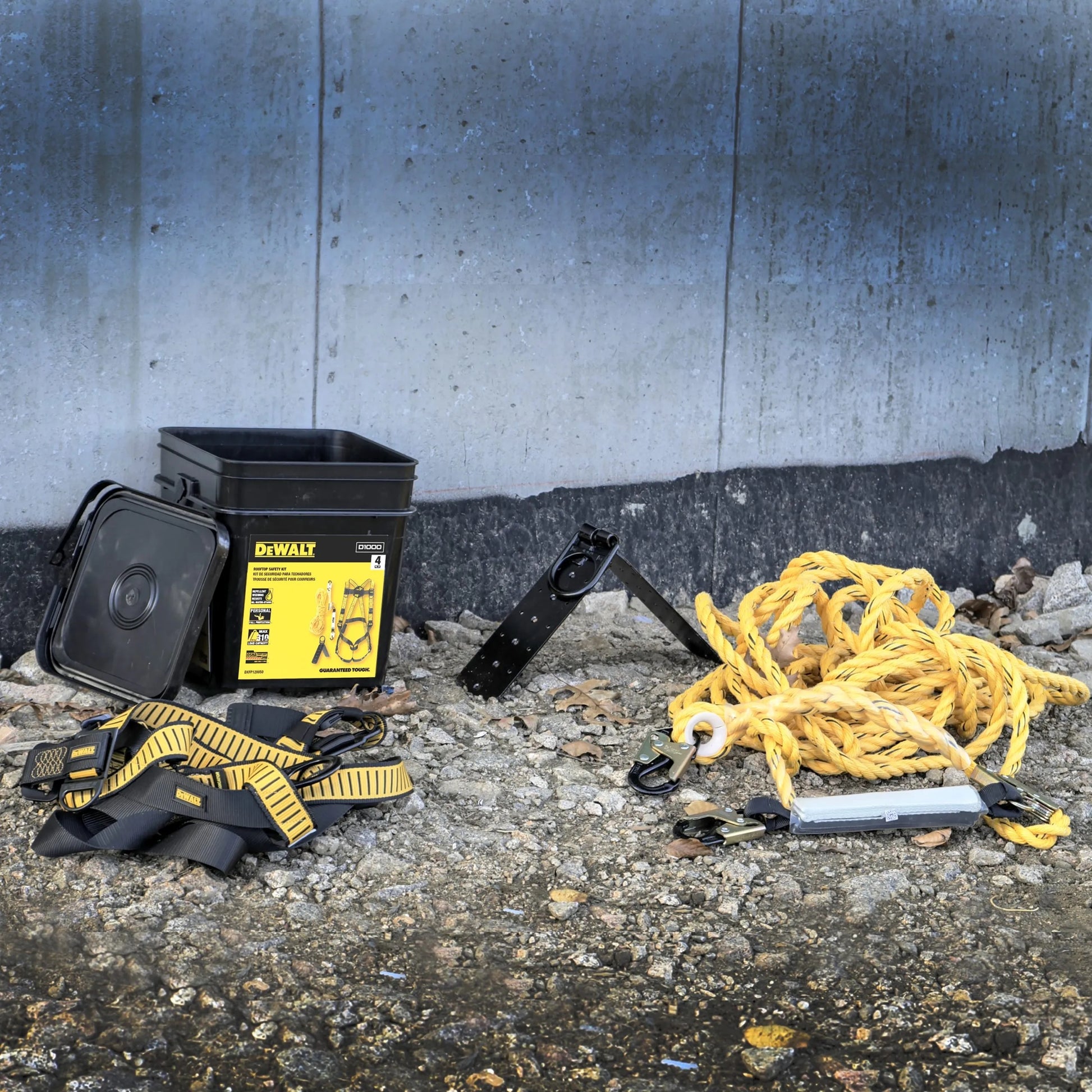 DEWALT Rooftop safety kit with D1000 harness, 50' lifeline w/ reusable rooftop anchor | DXFP120050 - Hollis Supply