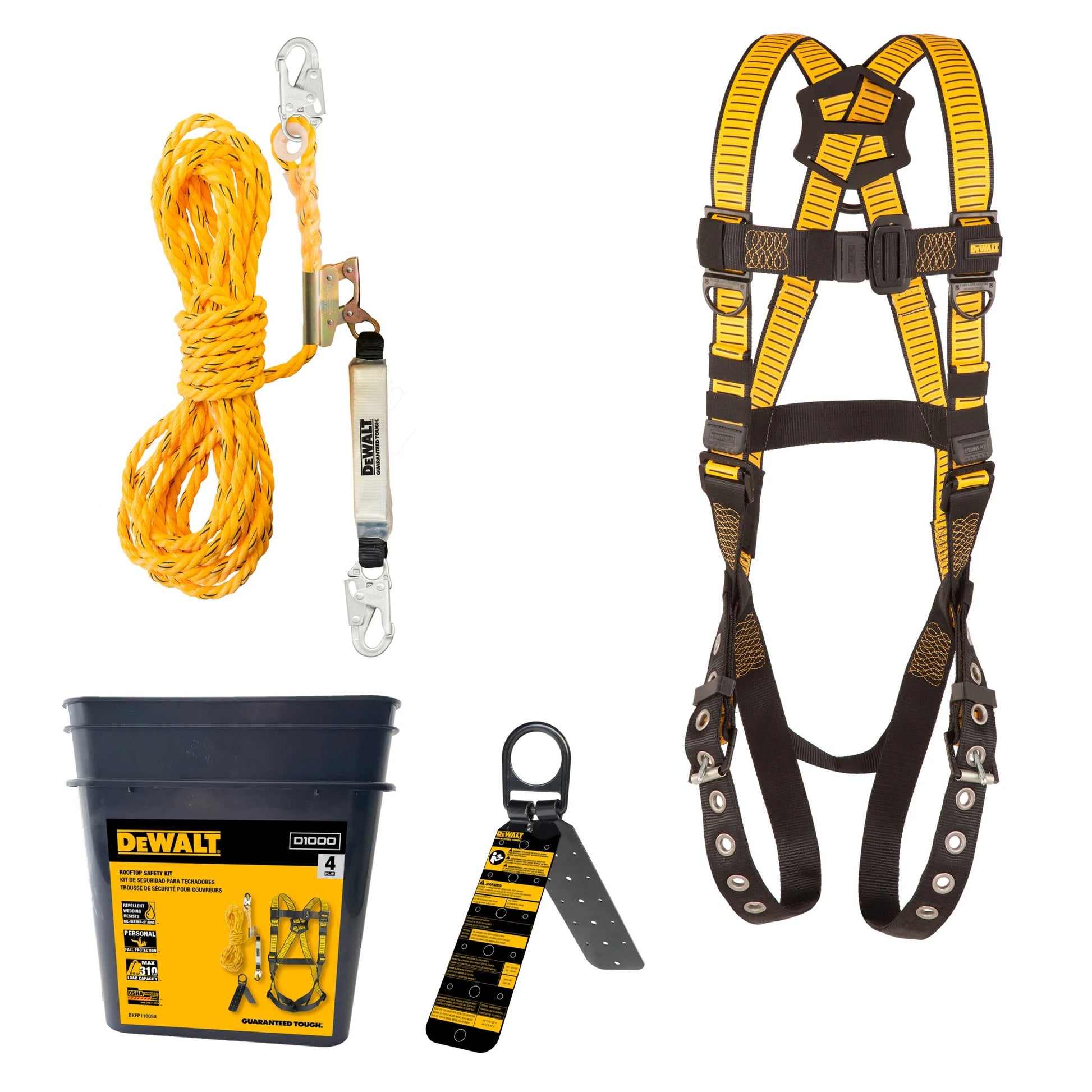 DEWALT Rooftop safety kit with D1000 harness, 50' lifeline w/ reusable rooftop anchor | DXFP120050 - Hollis Supply
