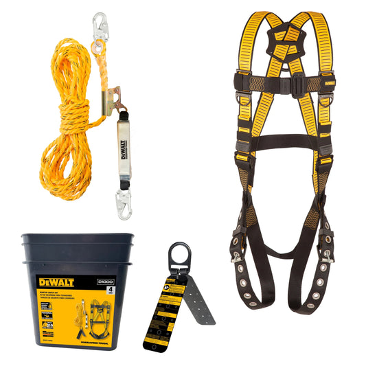 DEWALT Rooftop safety kit with D1000 harness, 50' lifeline w/ reusable rooftop anchor | DXFP120050 - Hollis Supply
