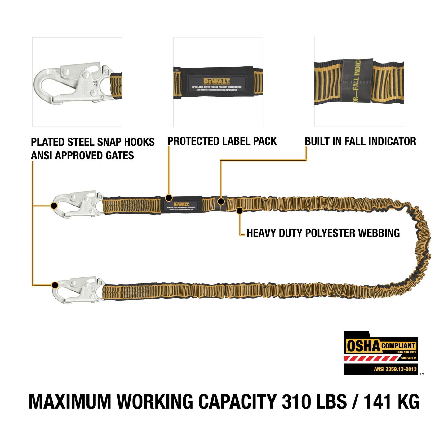 DEWALT 6-Foot Energy Absorbing Lanyard - Hollis Supply
