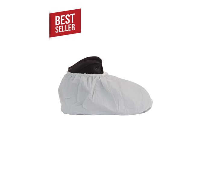 White shoe cover with black rim on a white background, labeled as a best seller.