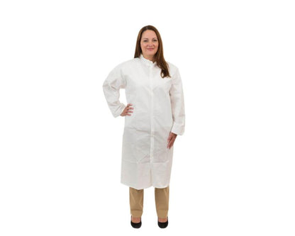 Person wearing a white lab coat on a white background