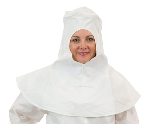 MicroGuard CE clean-processed cleanroom hood, white, tunnelized elastic face — International Enviroguard Style CE8063CI