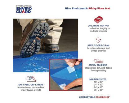 Enviromat blue peel-off sticky floor mat features - LDPE adhesive contamination control mat