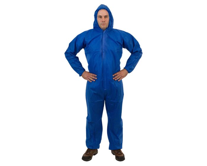 International Enviroguard 2225B Blue SMS Disposable Hooded Coverall - Elastic Wrist & Ankle