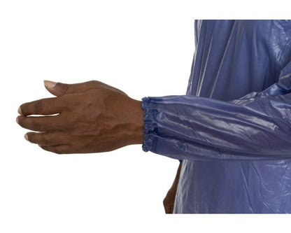 Blue PVC Cleanroom Chemical Apron - Long Sleeves, Tunnelized Elastic Wrists, Tie Closure, Clean Processed (Case of 18) | Style IT6CAB - Hollis Supply