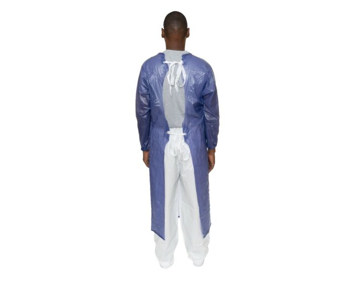 Blue PVC Cleanroom Chemical Apron - Long Sleeves, Tunnelized Elastic Wrists, Tie Closure, Clean Processed (Case of 18) | Style IT6CAB - Hollis Supply