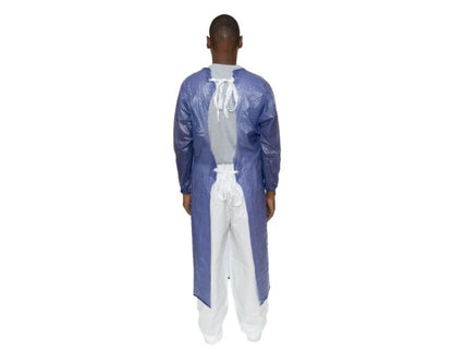 Blue PVC Cleanroom Chemical Apron - Long Sleeves, Tunnelized Elastic Wrists, Tie Closure, Clean Processed (Case of 18) | Style IT6CAB - Hollis Supply