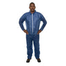 Man wearing a blue coverall on a white background