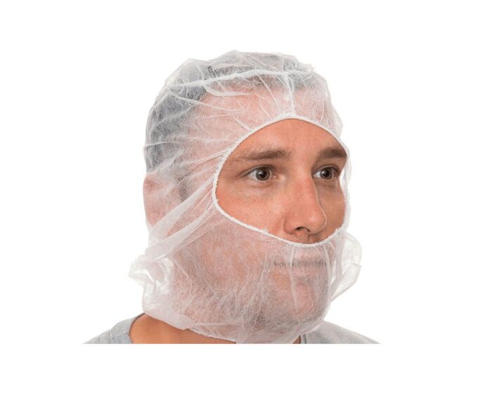Man wearing a white hairnet on a white background