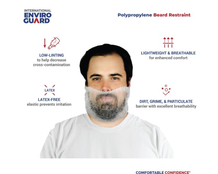 Man wearing a polypropylene beard restraint with features highlighted on a white background
