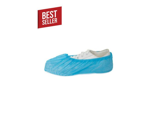 Blue shoe cover on a white background with a 'Best Seller' label.