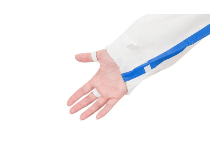 White sleeve with blue stripe on a white background