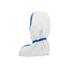 White boot cover with blue trim on a white background